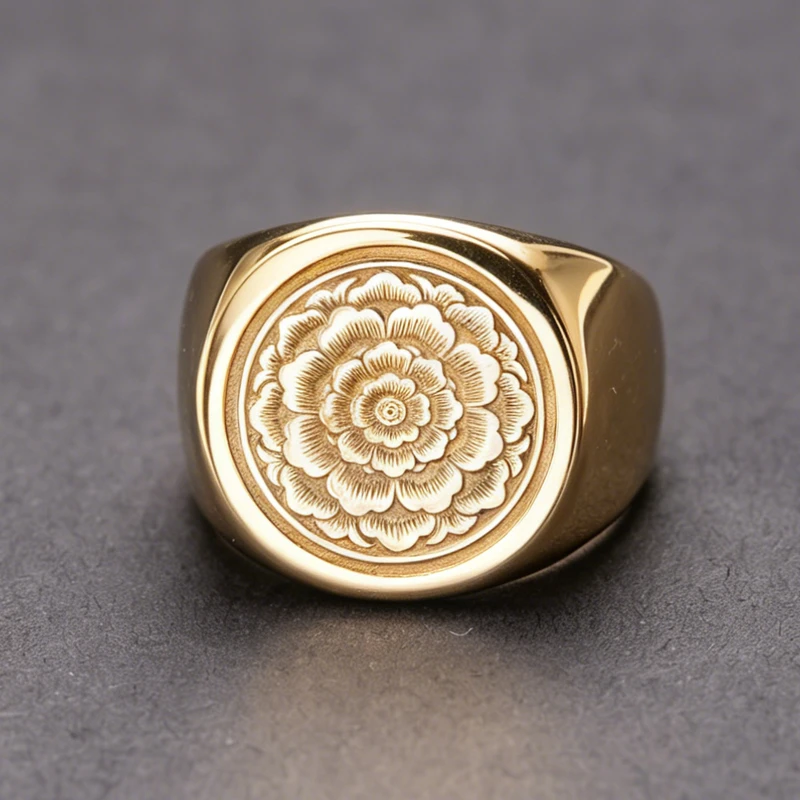 团花纹雕刻印章戒