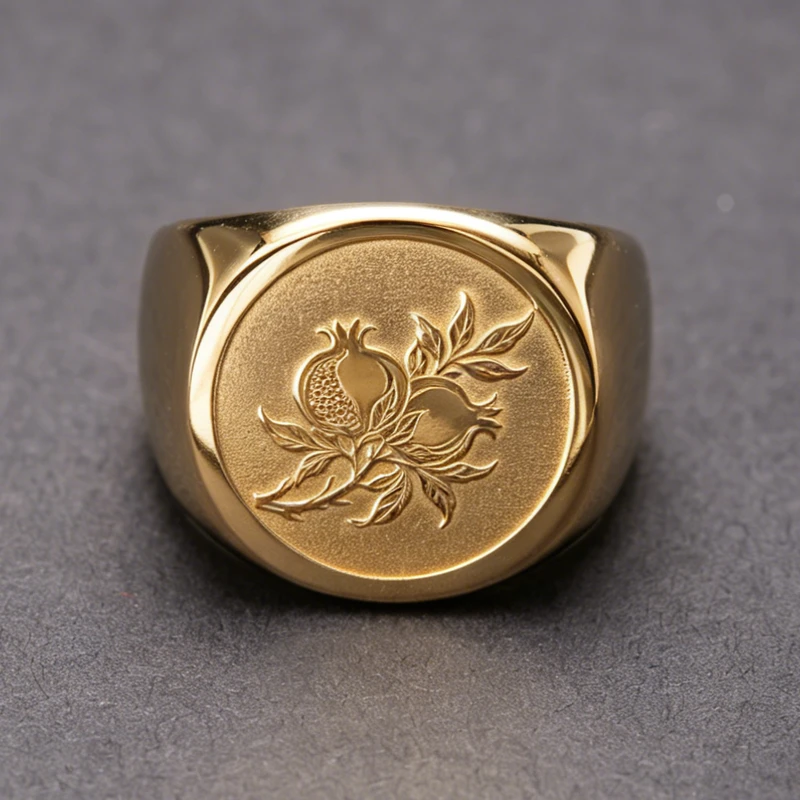 石榴纹雕刻印章戒