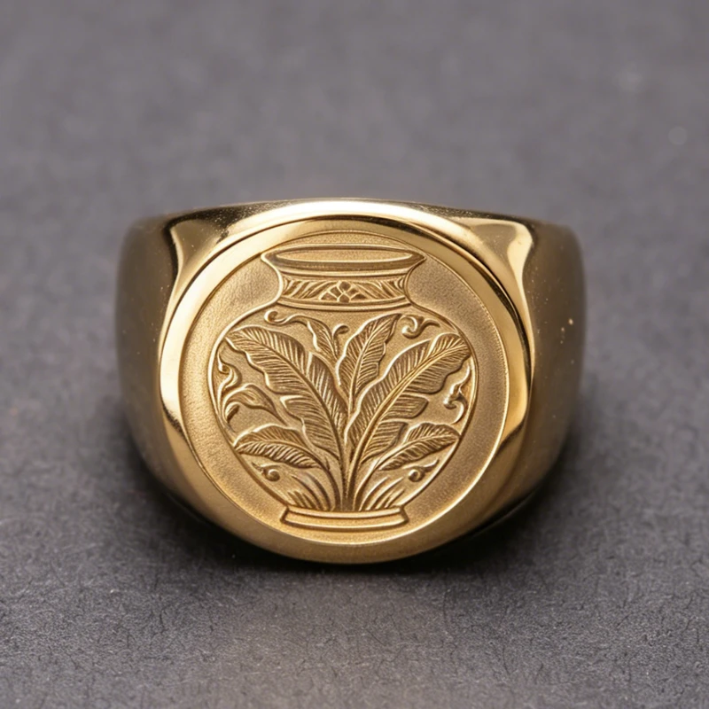 蕉叶纹雕刻印章戒