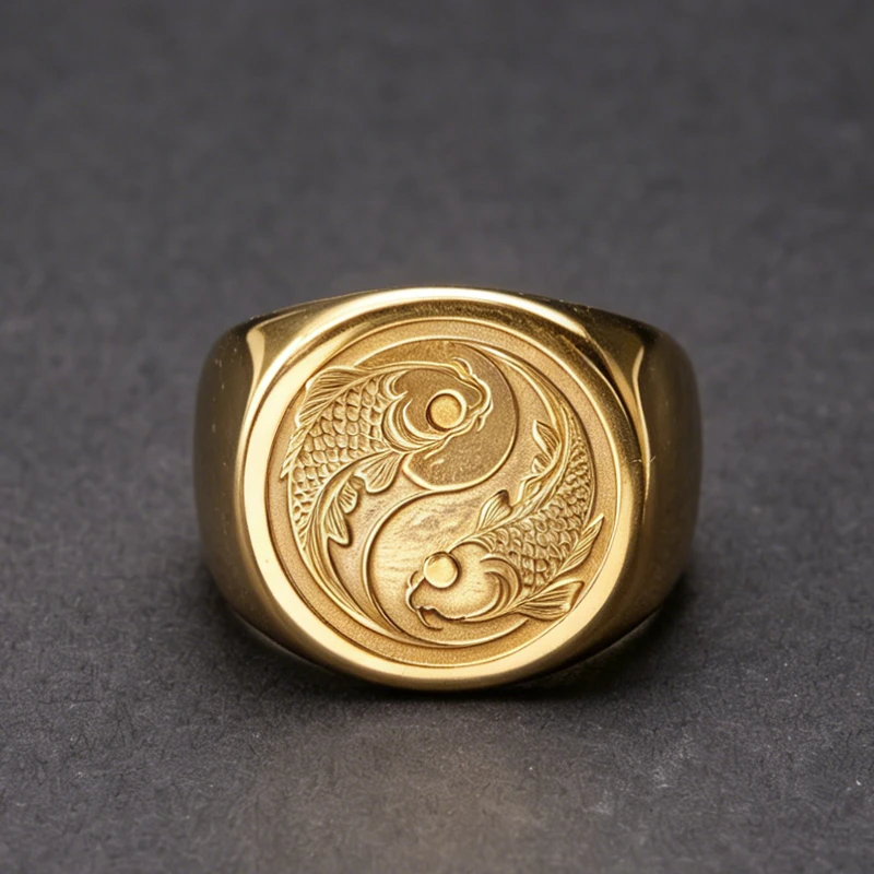 太极图雕刻印章戒